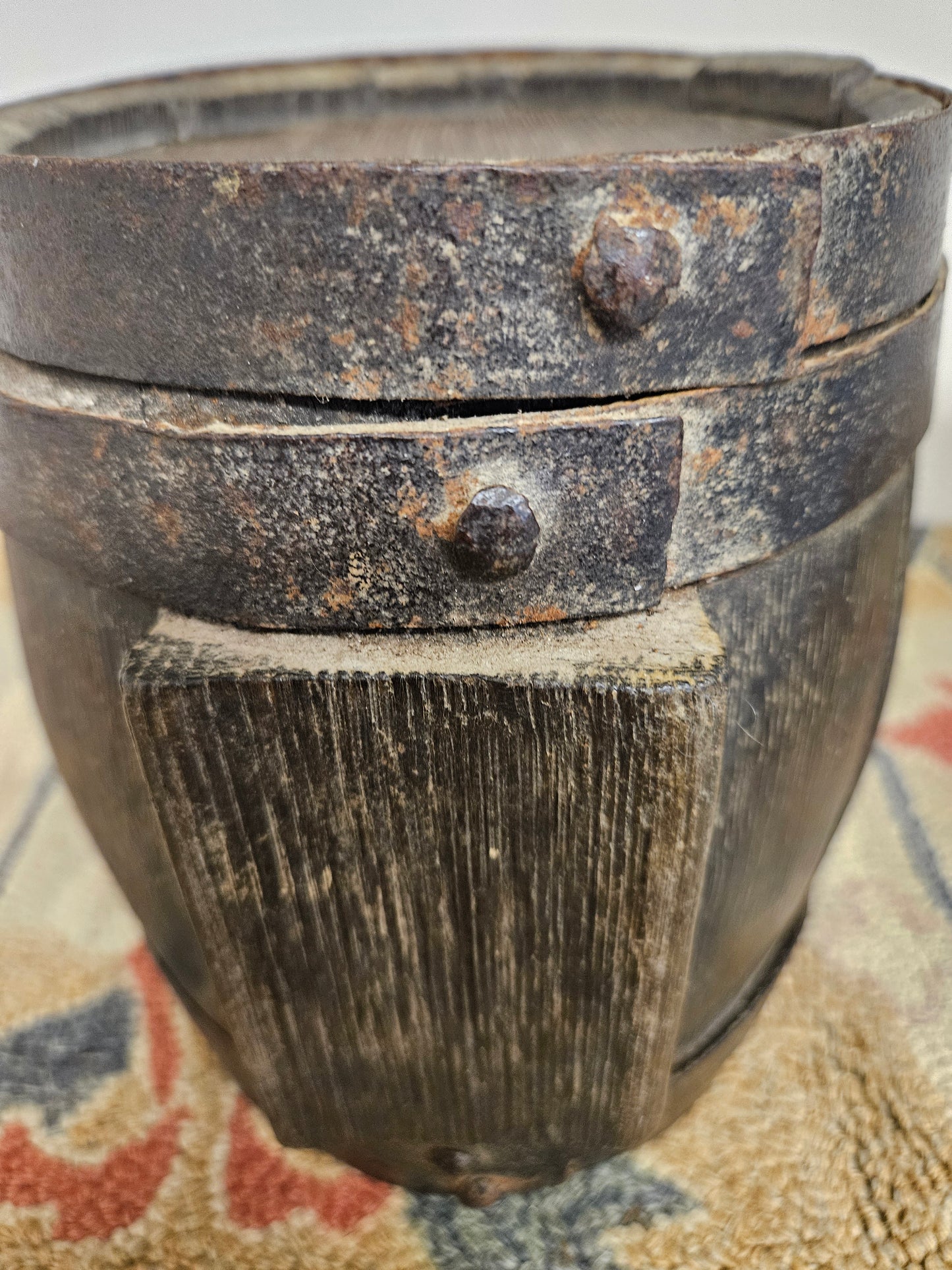 18th century staved oak cider flask.