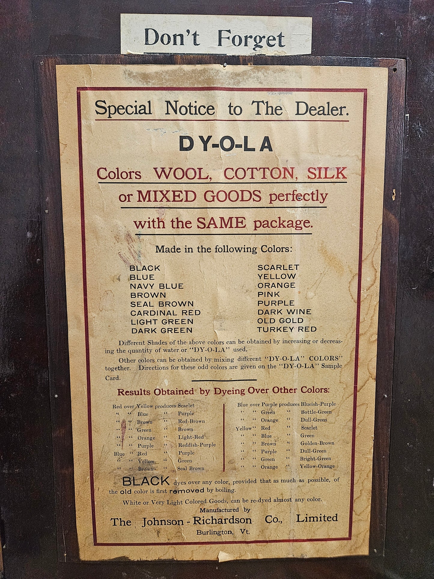 Antique Original DY O LA DYE Country Store Display Cabinet.