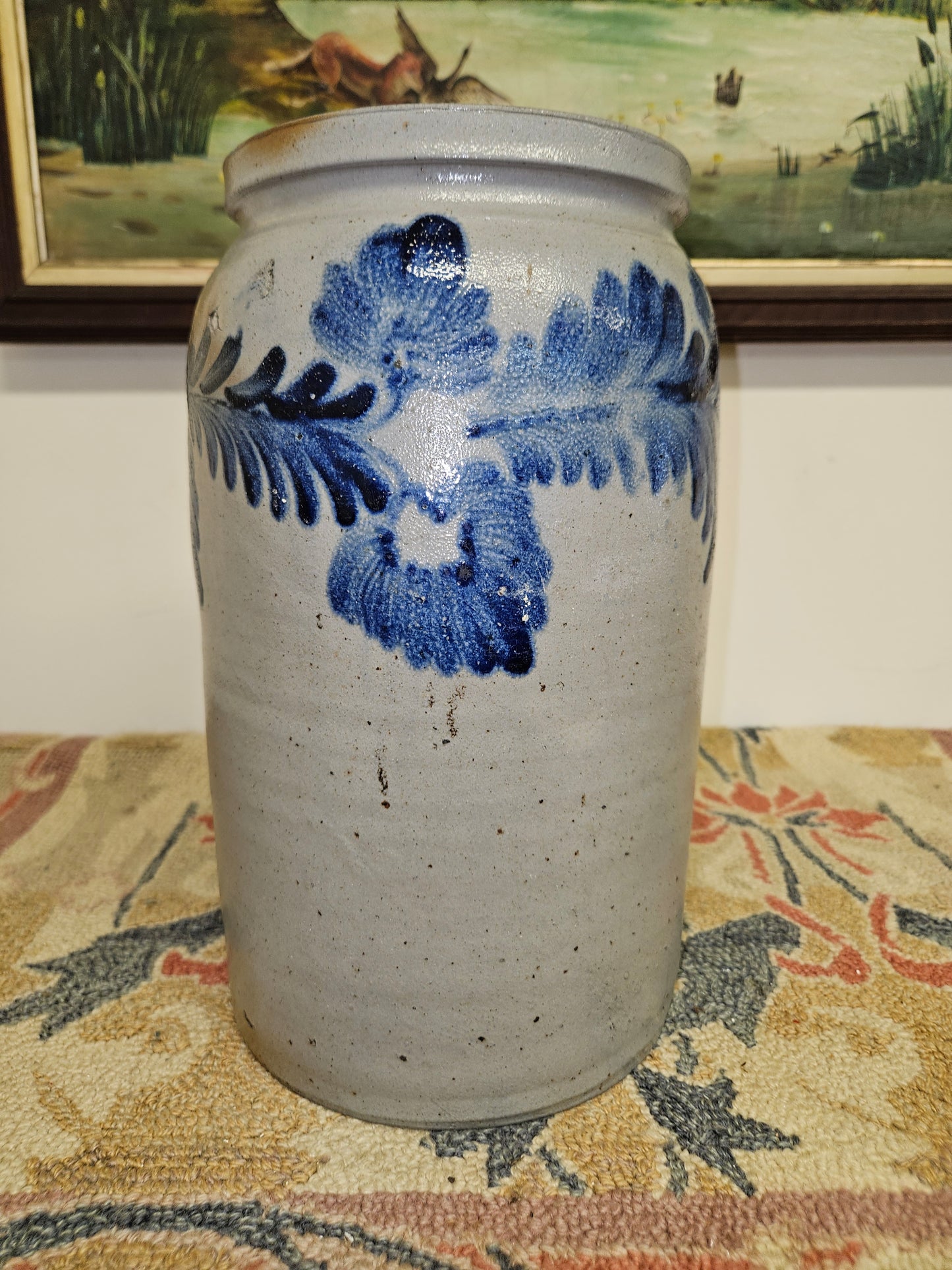 Gorgeous Blue Cobalt Decorated Baltimore Stoneware Storage Jar!!!