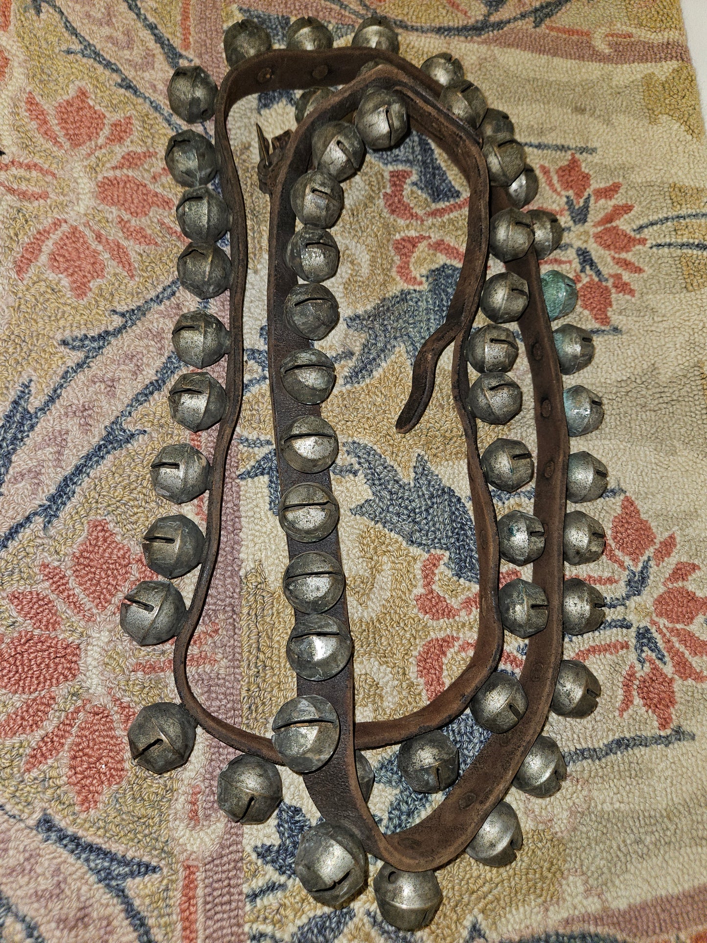 Stunning Antique Horse Sleigh Bells W/ 54 Bells. 93" Strand.