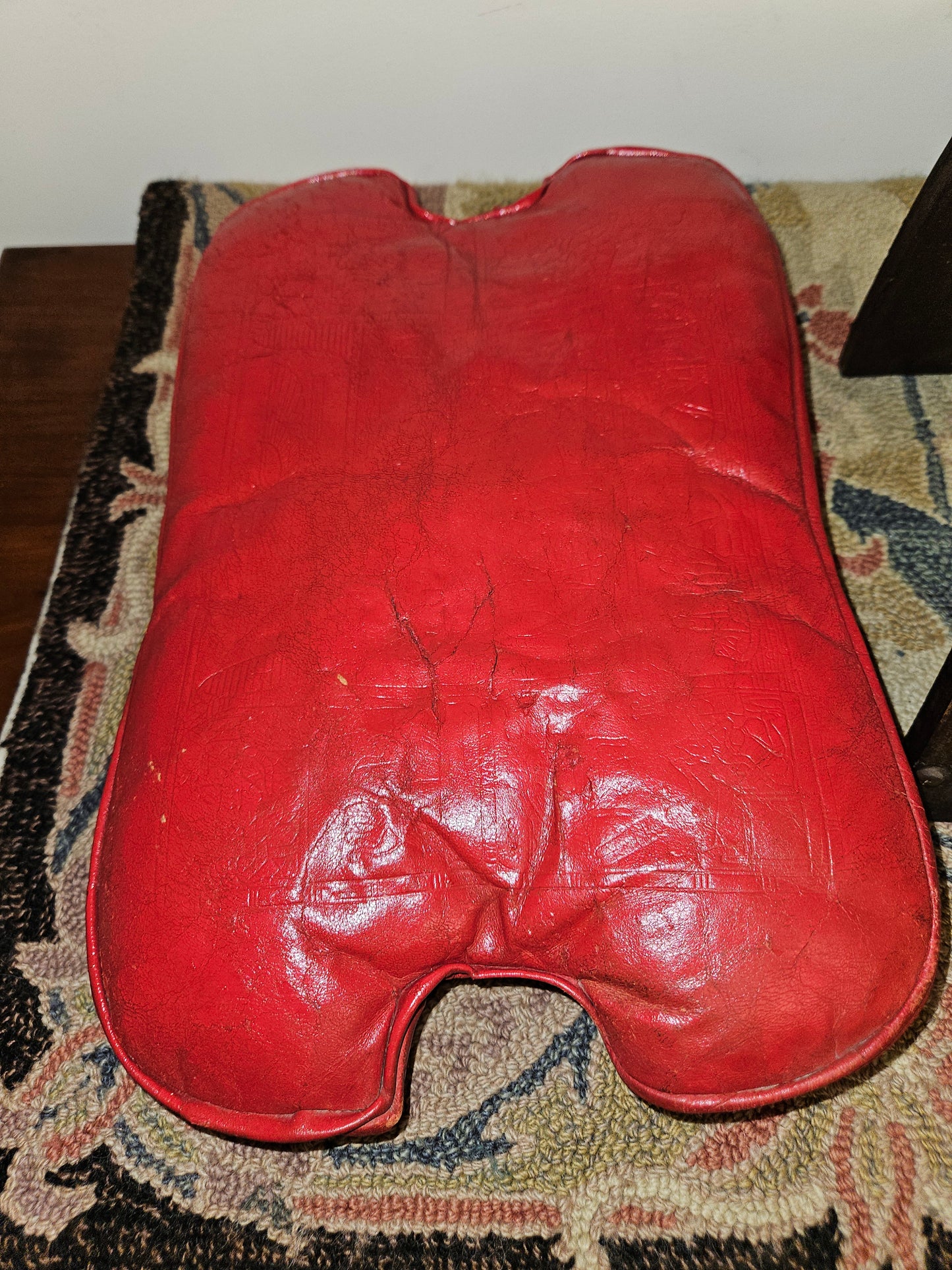 Antique Egyptian Camel Saddle / Stool With Red Leather Seat.