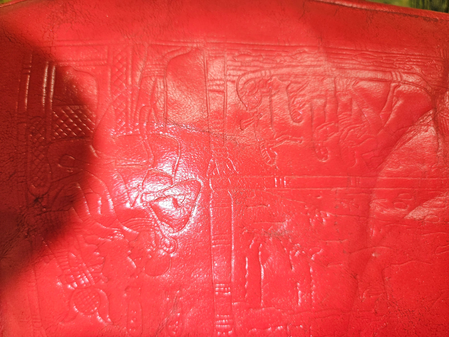 Antique Egyptian Camel Saddle / Stool With Red Leather Seat.