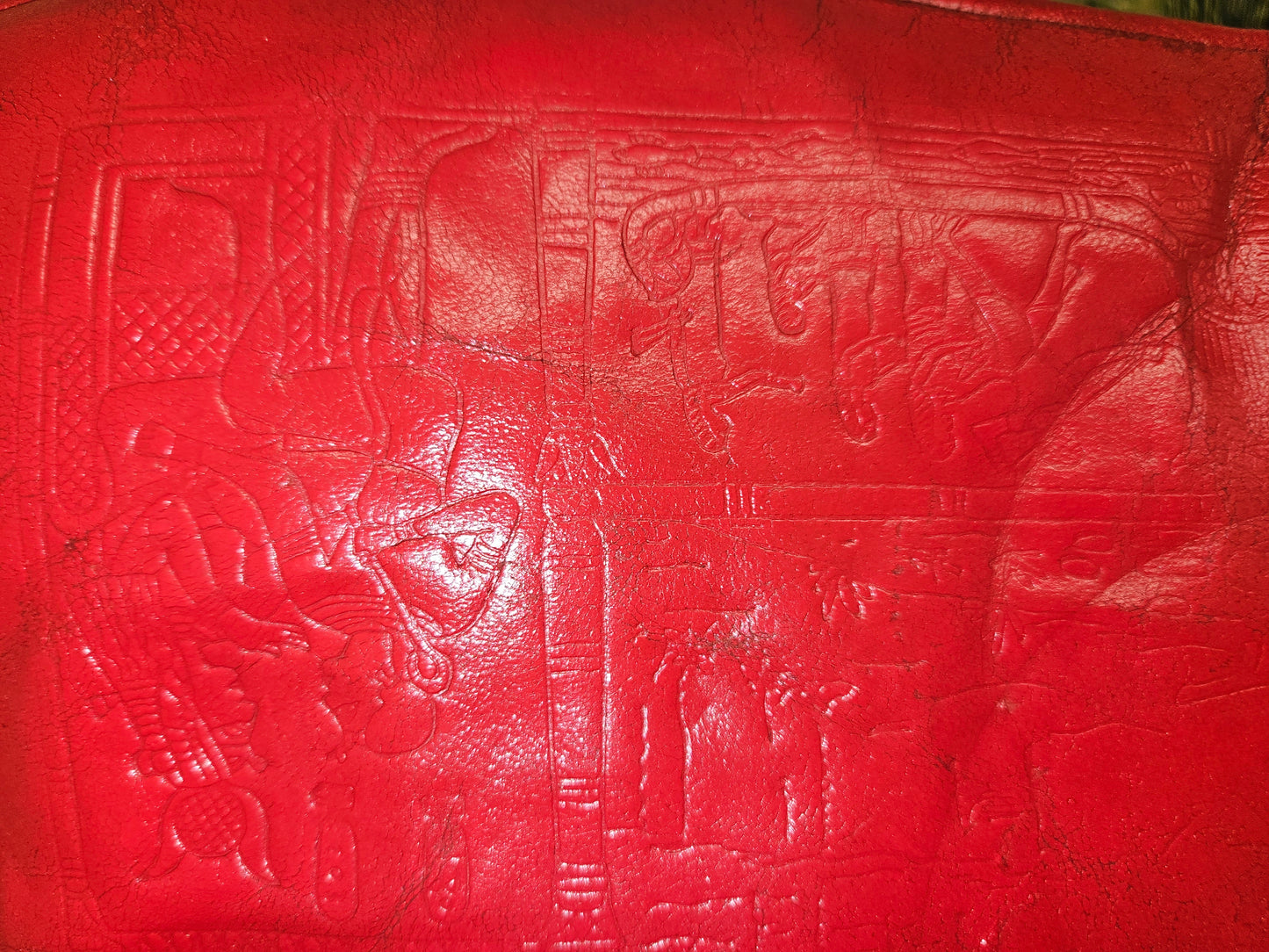Antique Egyptian Camel Saddle / Stool With Red Leather Seat.