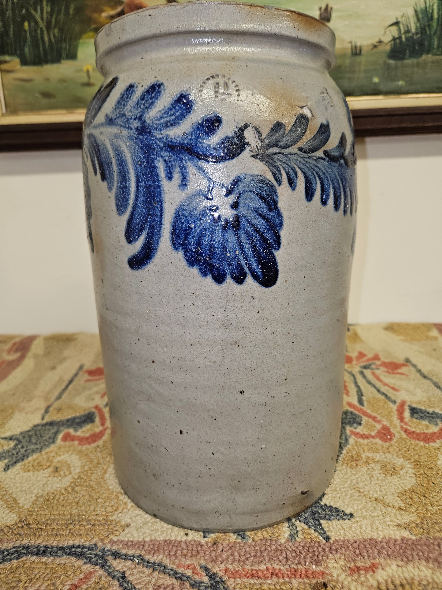 Gorgeous Blue Cobalt Decorated Baltimore Stoneware Storage Jar!!!